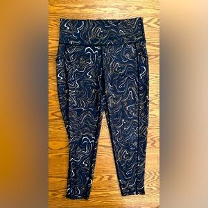 🌟IDEOLOGY🌟LEGGINGS sz L Black w/gold/cream swirls polyester/spandex 💥VERY GUC